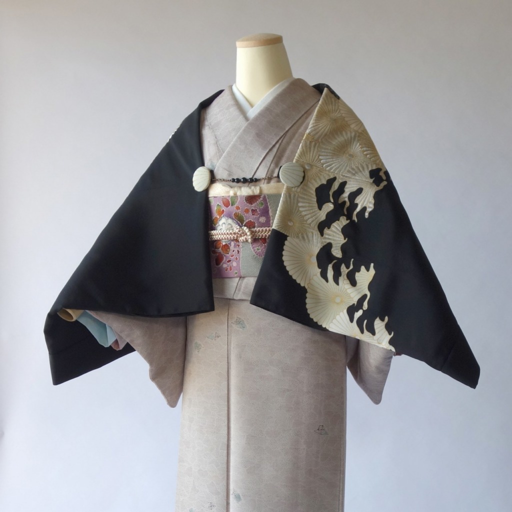 モモンガKIMONO羽織（青海波菊）/ストールにもなる軽くて便利な万能着回しアイテム/着物、洋装にも