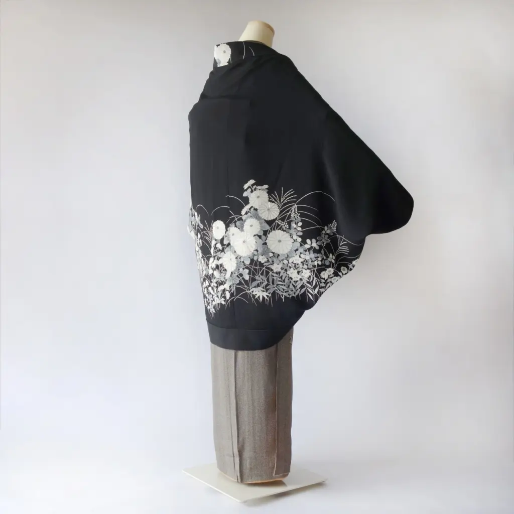 モノトーン菊のモモンガ着物羽織