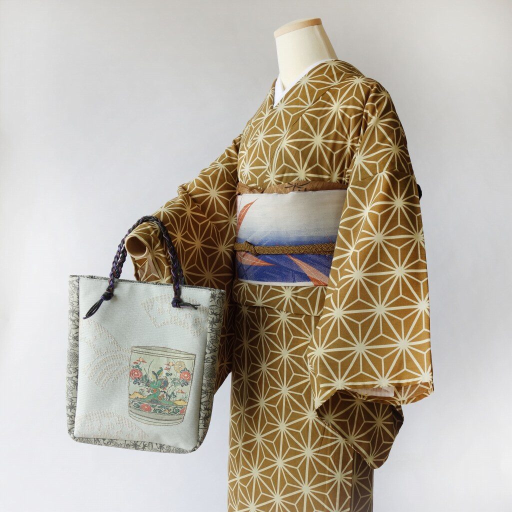 夏向き素材帯リメイクトート&ポーチ