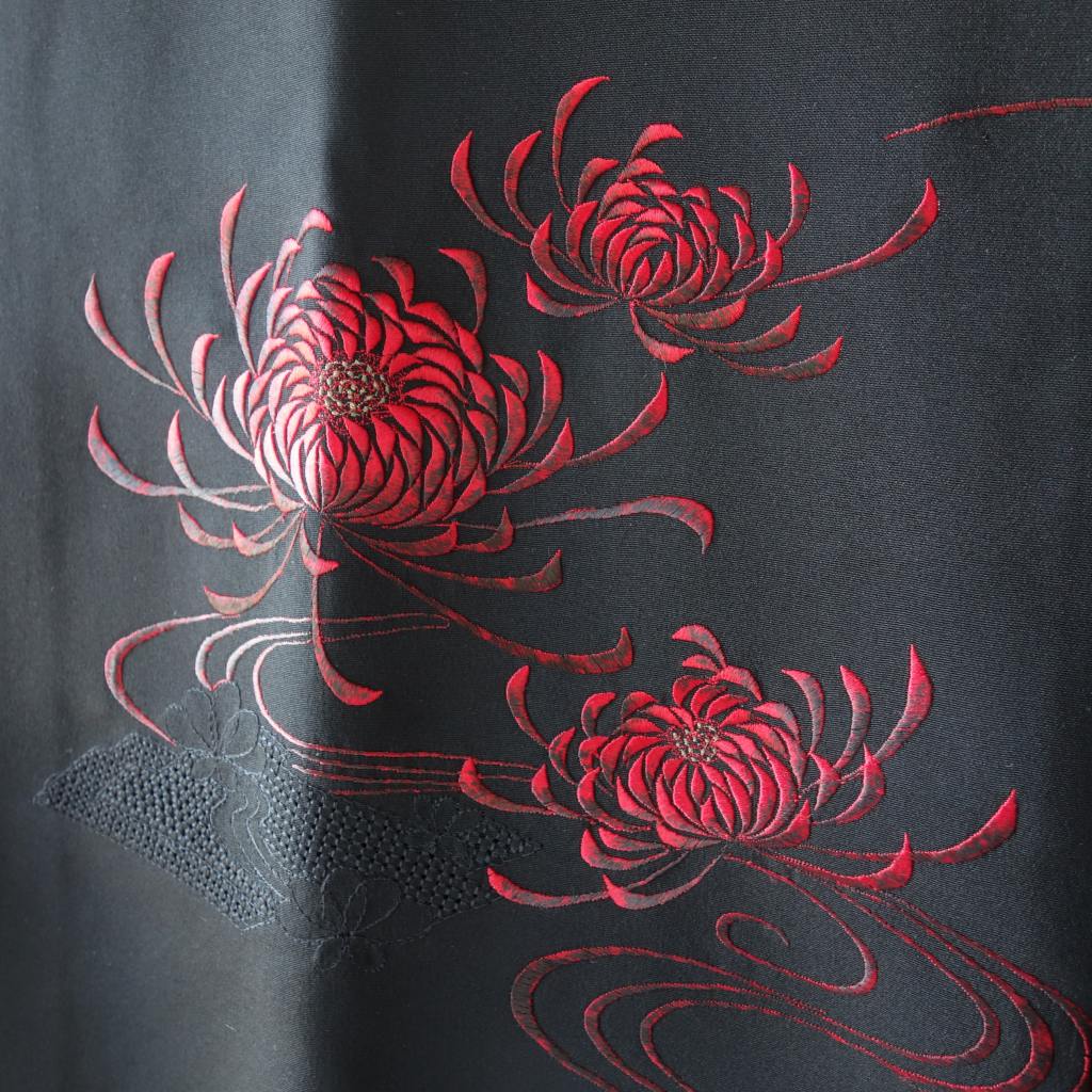 赤い花の未着用絵羽織からのモモンガ着物羽織