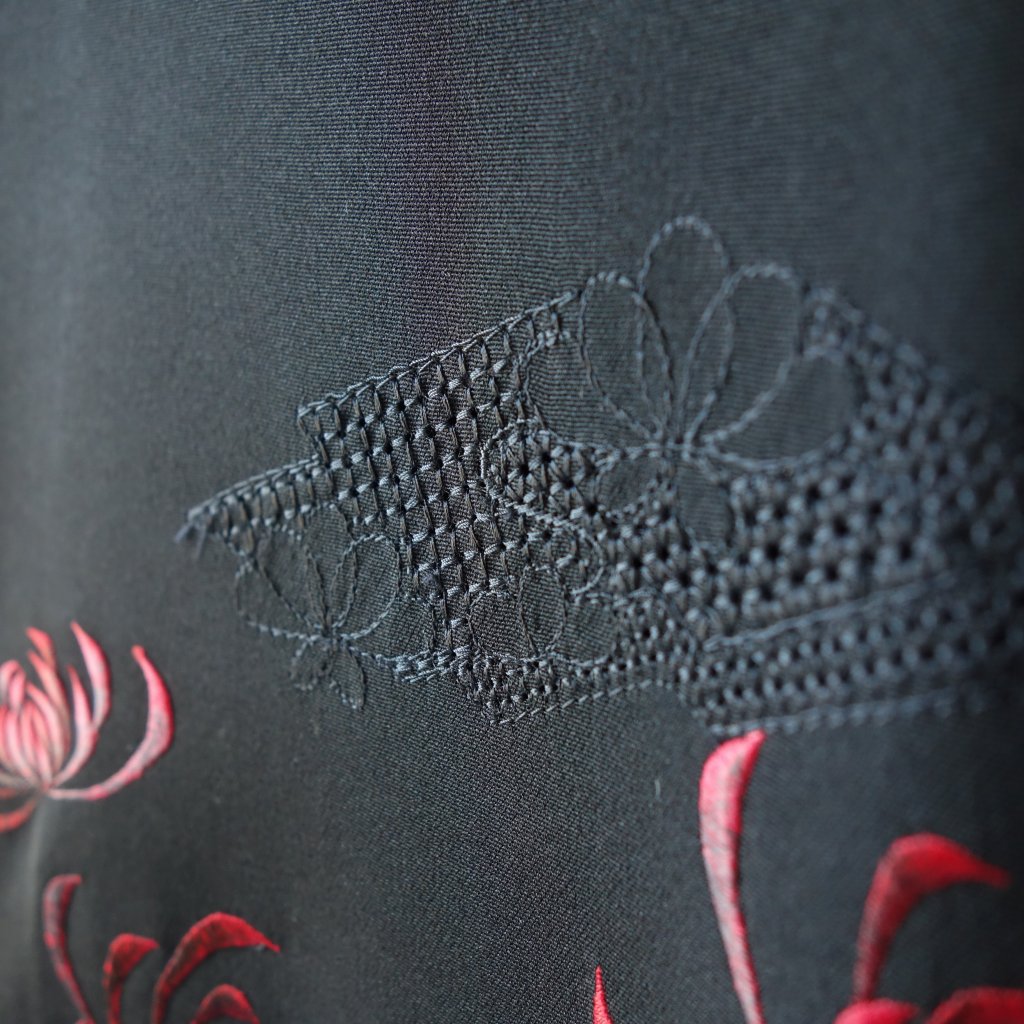 赤い花の未着用絵羽織からのモモンガ着物羽織