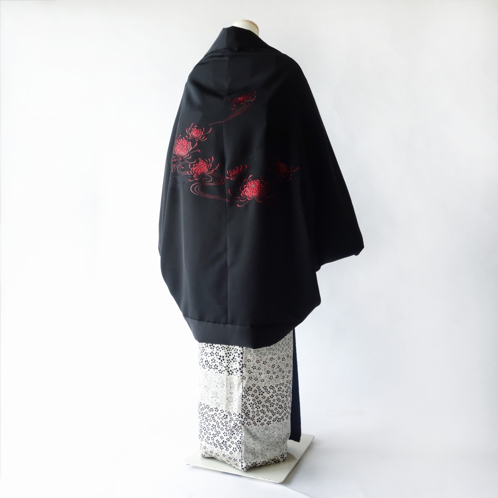 赤い花の未着用絵羽織からのモモンガ着物羽織