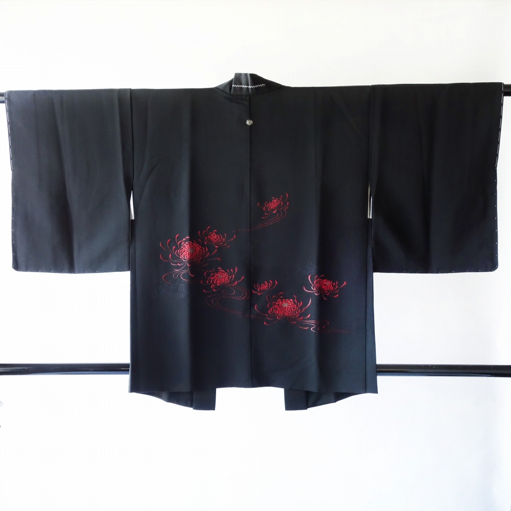 赤い花の未着用絵羽織からのモモンガ着物羽織