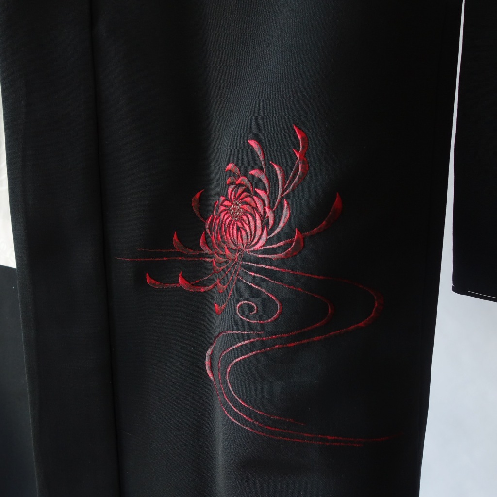 赤い花の未着用絵羽織からのモモンガ着物羽織