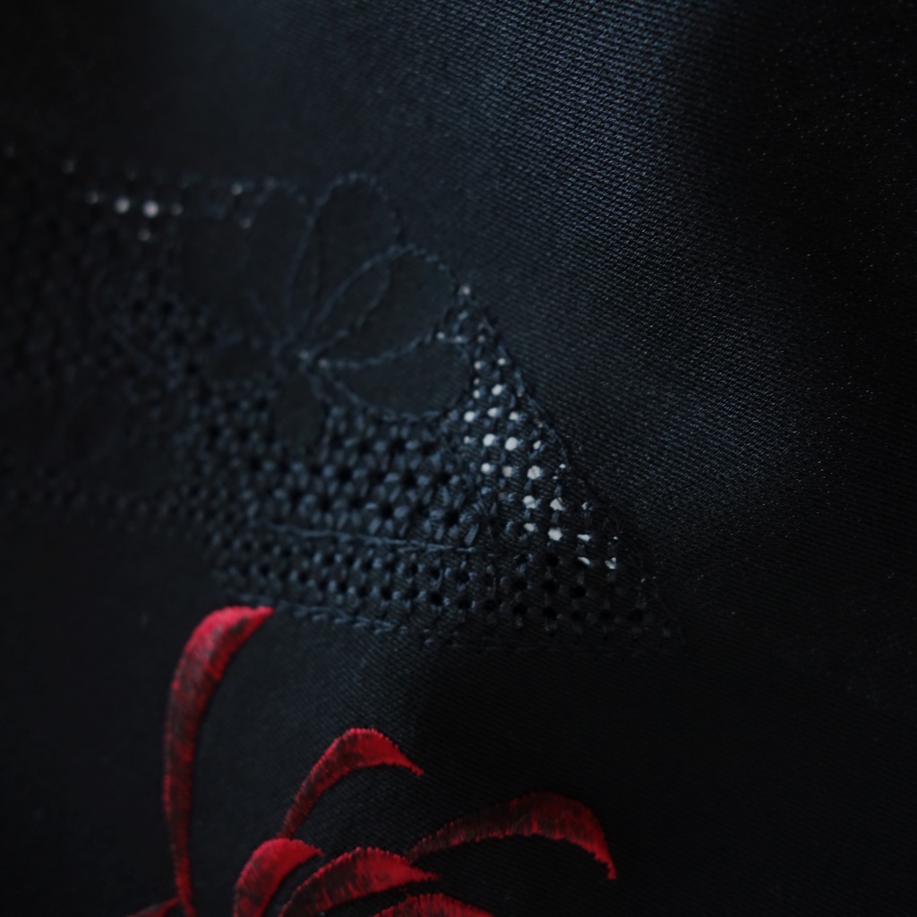 赤い花の未着用絵羽織からのモモンガ着物羽織