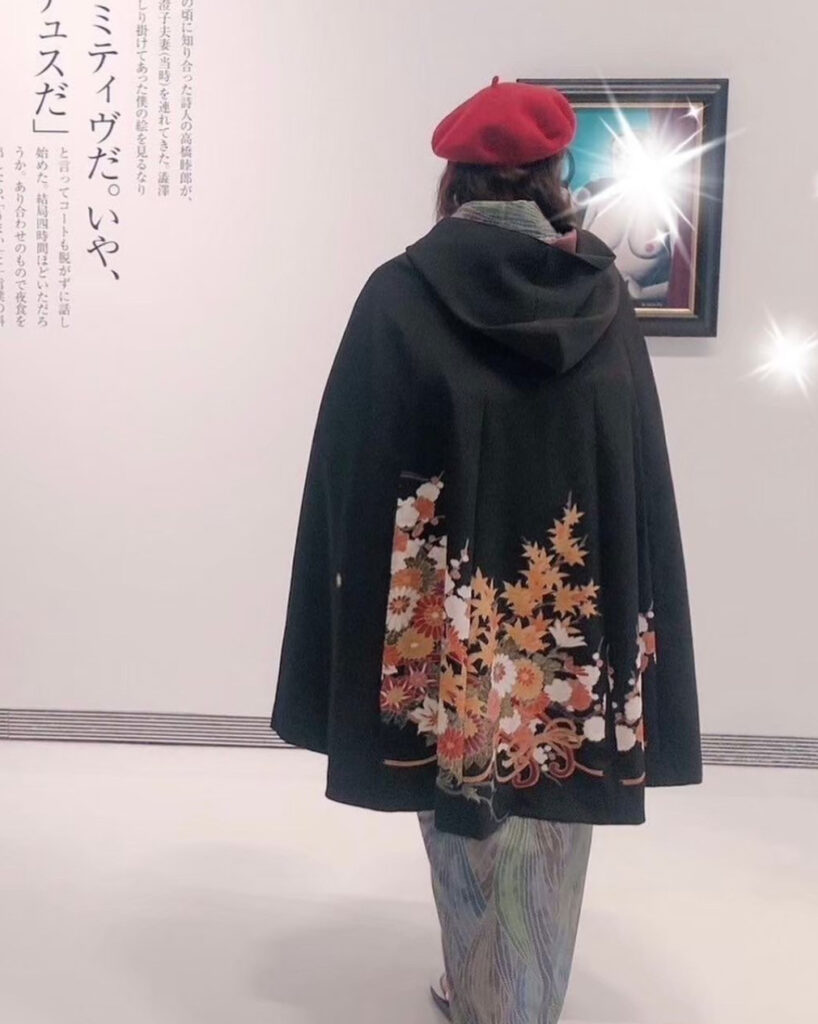 黒留袖着物マント花車_お客様ご着用シーン